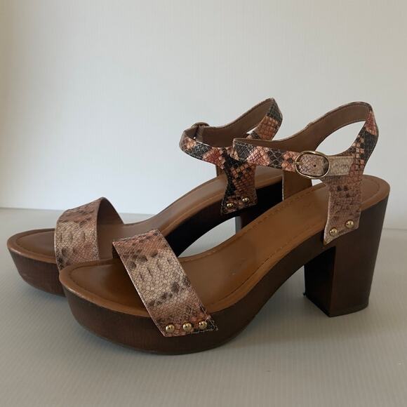 Celia Women's Platform Block Heels Brown Python Retro Sandals Animal Print 10 - Picture 3 of 13